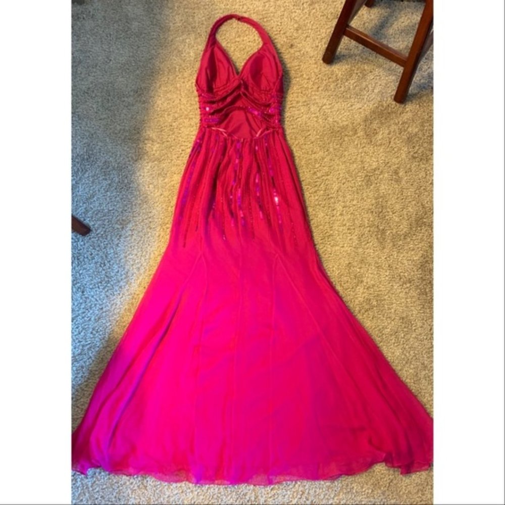 Sean Collection Fuschia Sequin A-Line Prom Dress - image 3